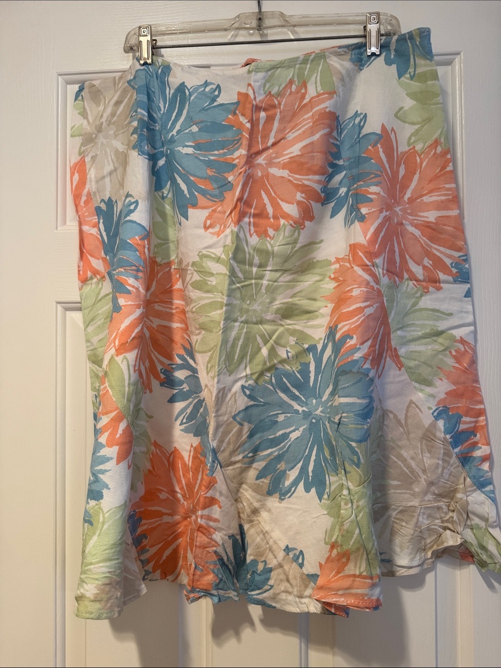 Floral A-Line Skirt in Coral, Teal & Green